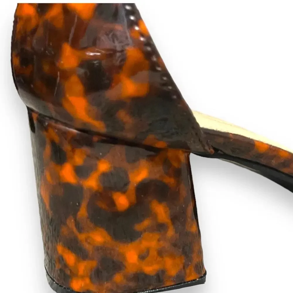 Simply Be Block Heels Women's 8 Brown Open Toe Tortoise Print Ankle Strap New